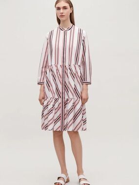 COS Striped Cream Dress with Red, Pink & Navy Stripes